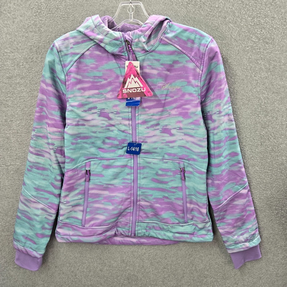 Snozu Girls Sweater Large Frozen Purple Blue Lilac Faux‎ Fur Full Zip Hoodie NWT